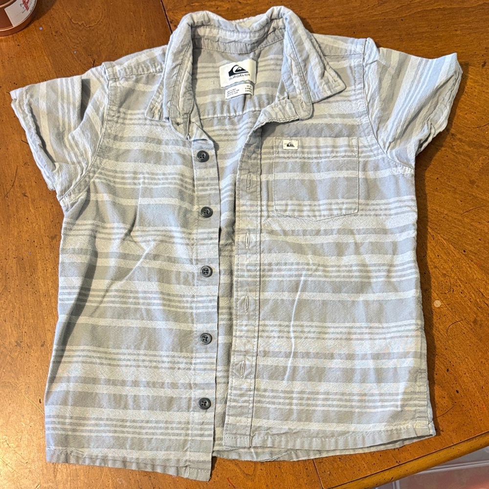 Quiksilver Boys' Light Blue Striped Short Sleeve Button-Down
